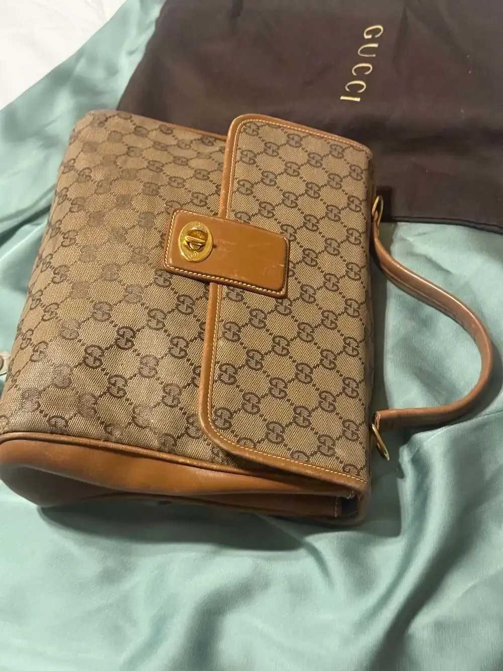 Vintage Gucci Monogram Brown Leather Top Handle Handbag 000.101.0274